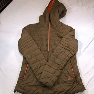 Flylow Mens Brown Orange Half Zip Insulated Puffer Jacket Hooded Size Medium